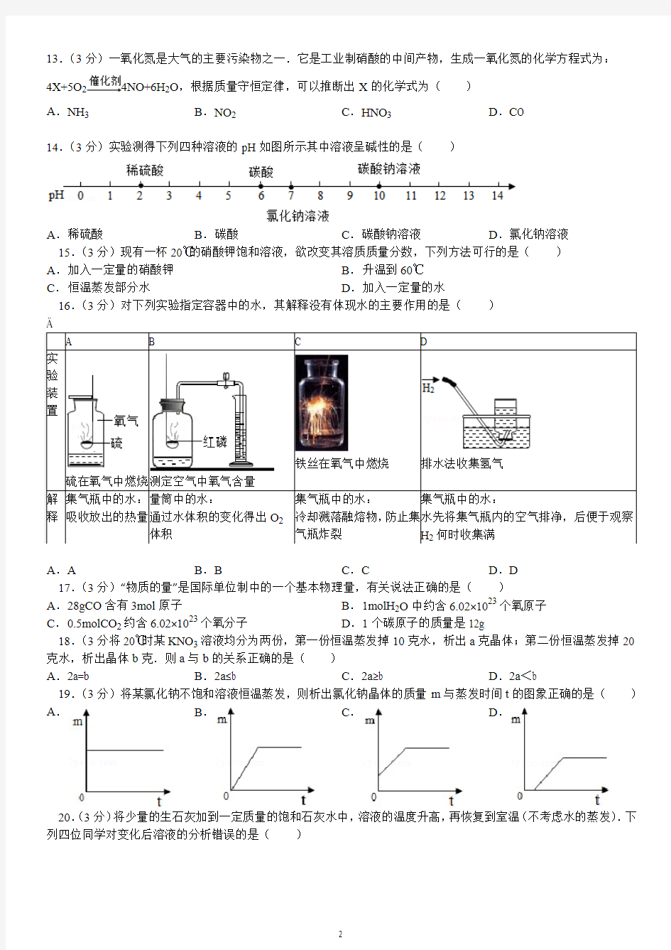 2014年上海市中考化学模拟试卷