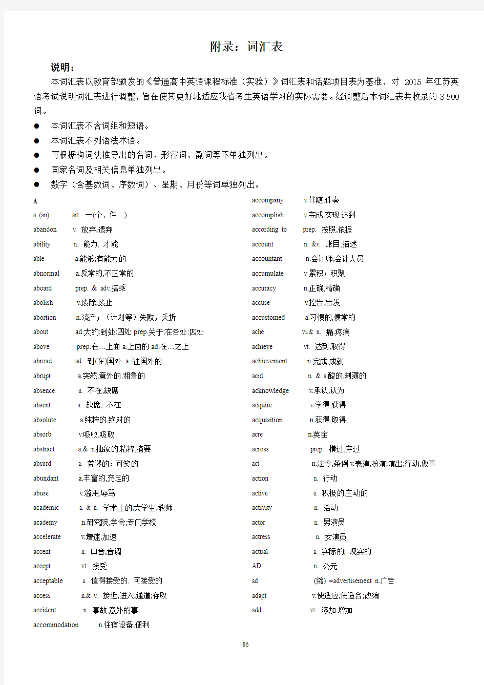 2016江苏省高考英语词汇表(英汉版)