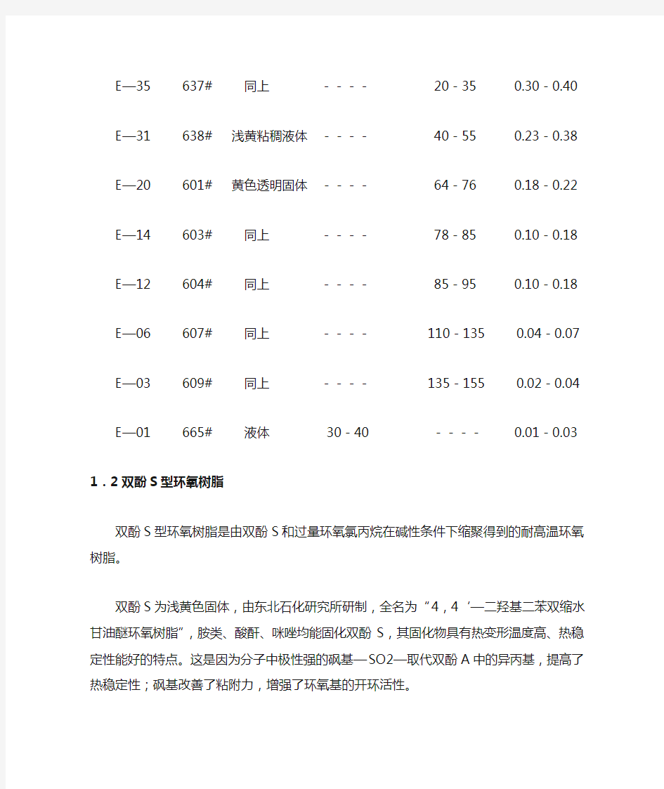 常用环氧树脂参数总结