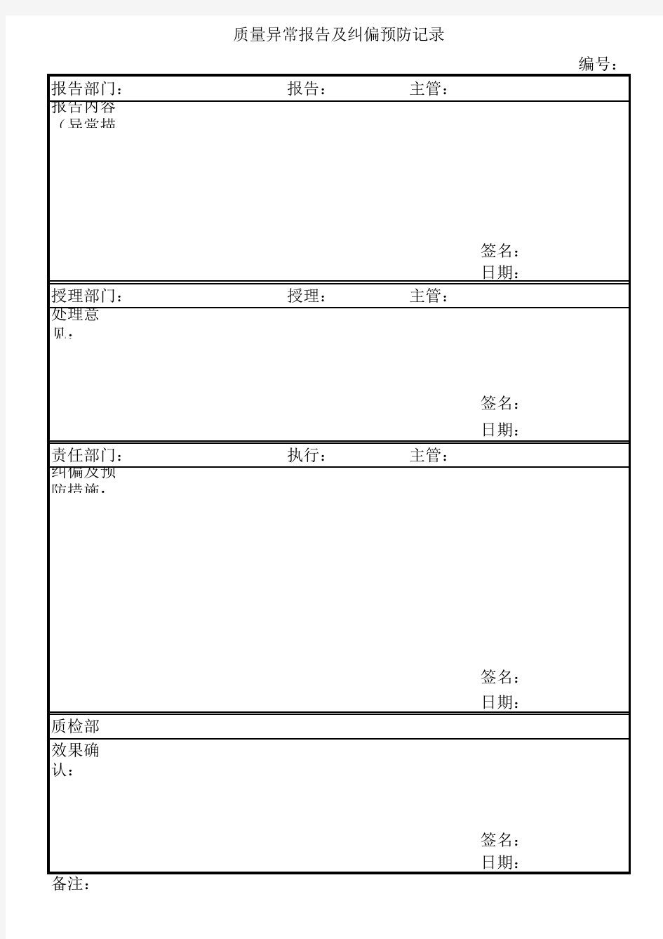 质量异常报告单