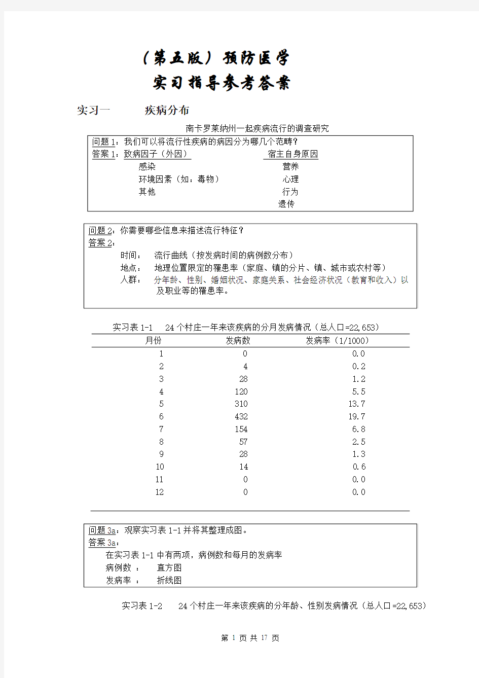 (第五版)预防医学_实习指导_答案