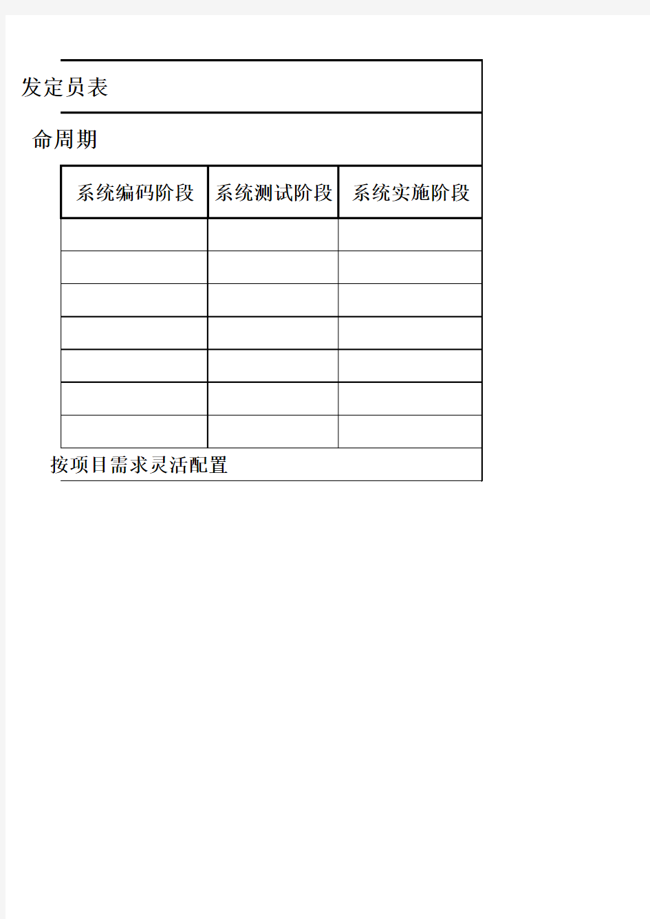 软件开发项目人员配置表