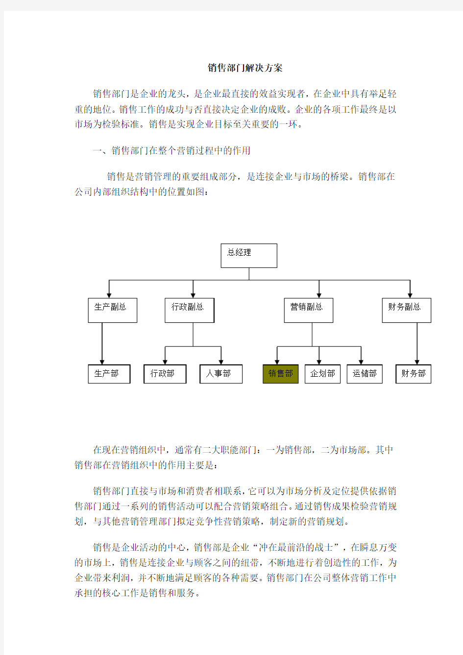 销售部门的职能