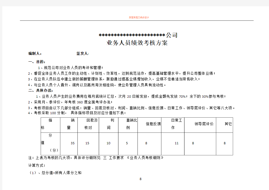 (销售)业务人员绩效考核方案