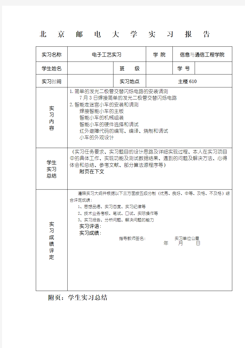 北邮电子工艺实习智能小车实习报告附程序