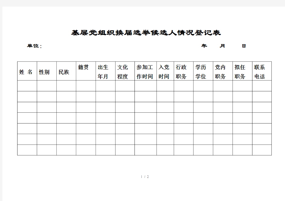 基层党组织换届选举候选人情况登记表