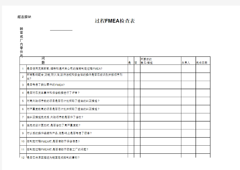 过程FMEA检查表