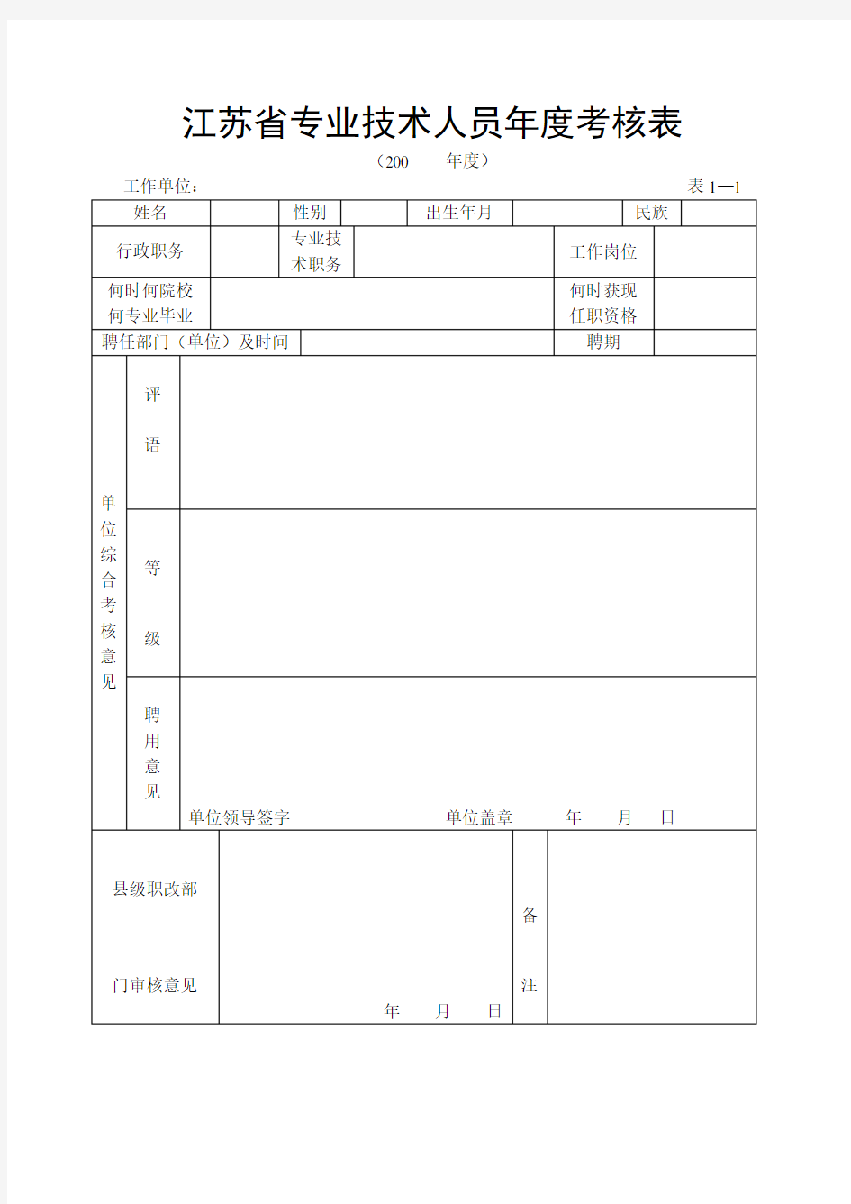 (初级职称申报助工用)专业技术人员年度考核表