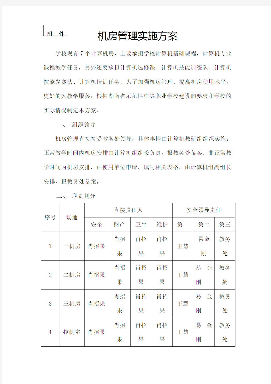 机房管理实施方案