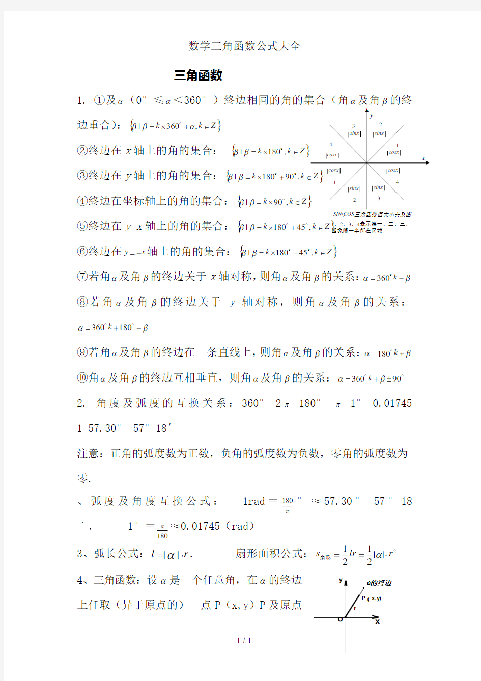 数学三角函数公式大全