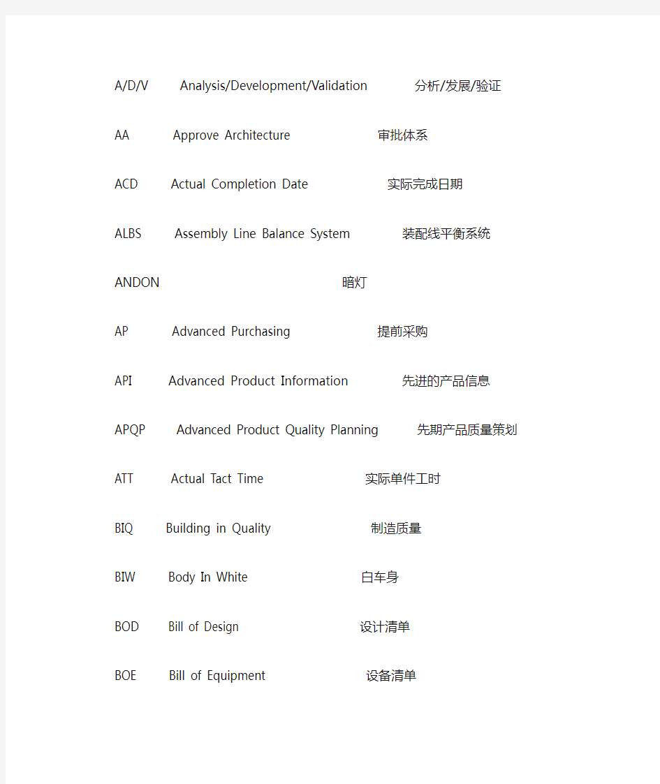 汽车行业英文缩写