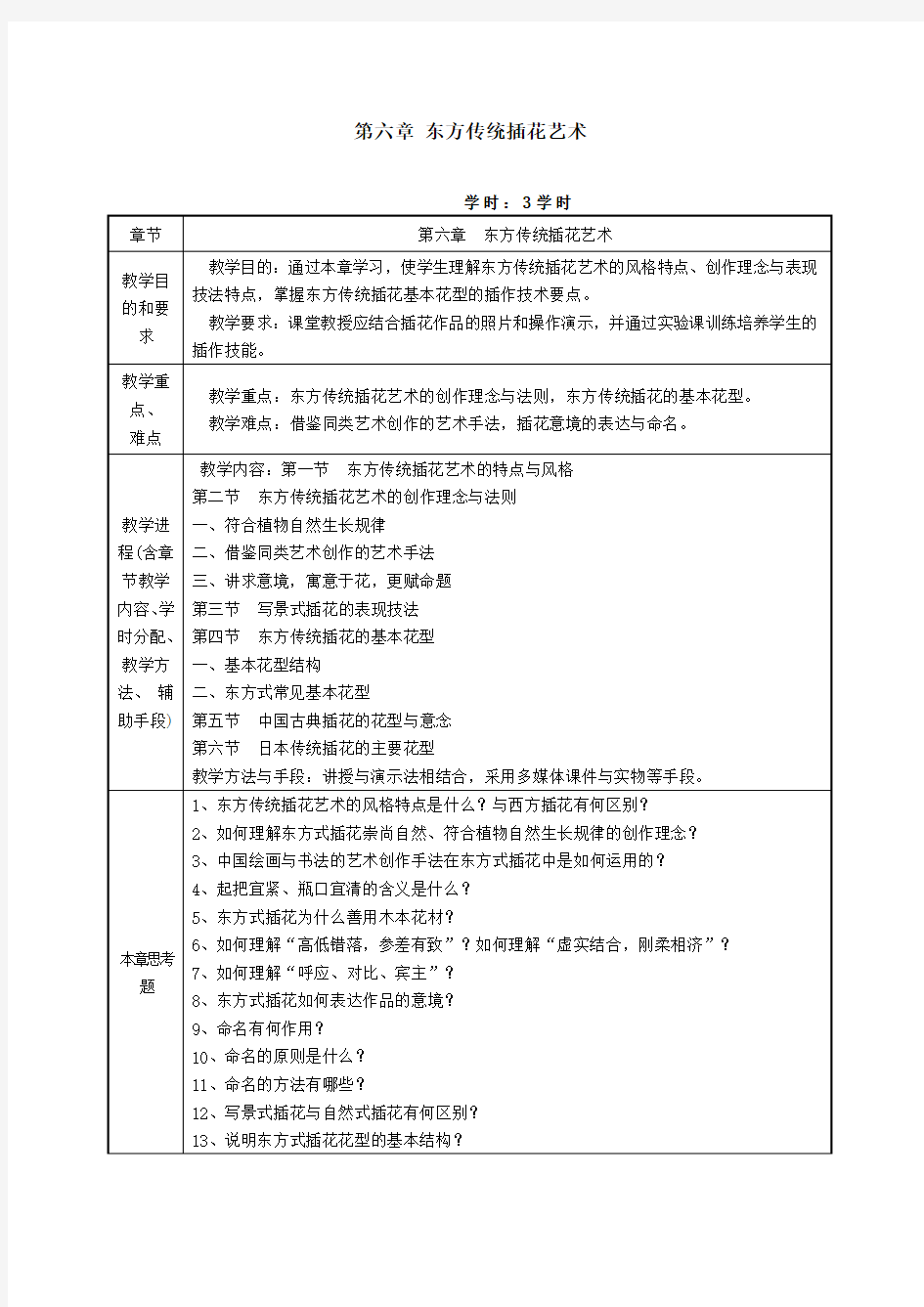 花卉艺术—东方传统插花艺术教案