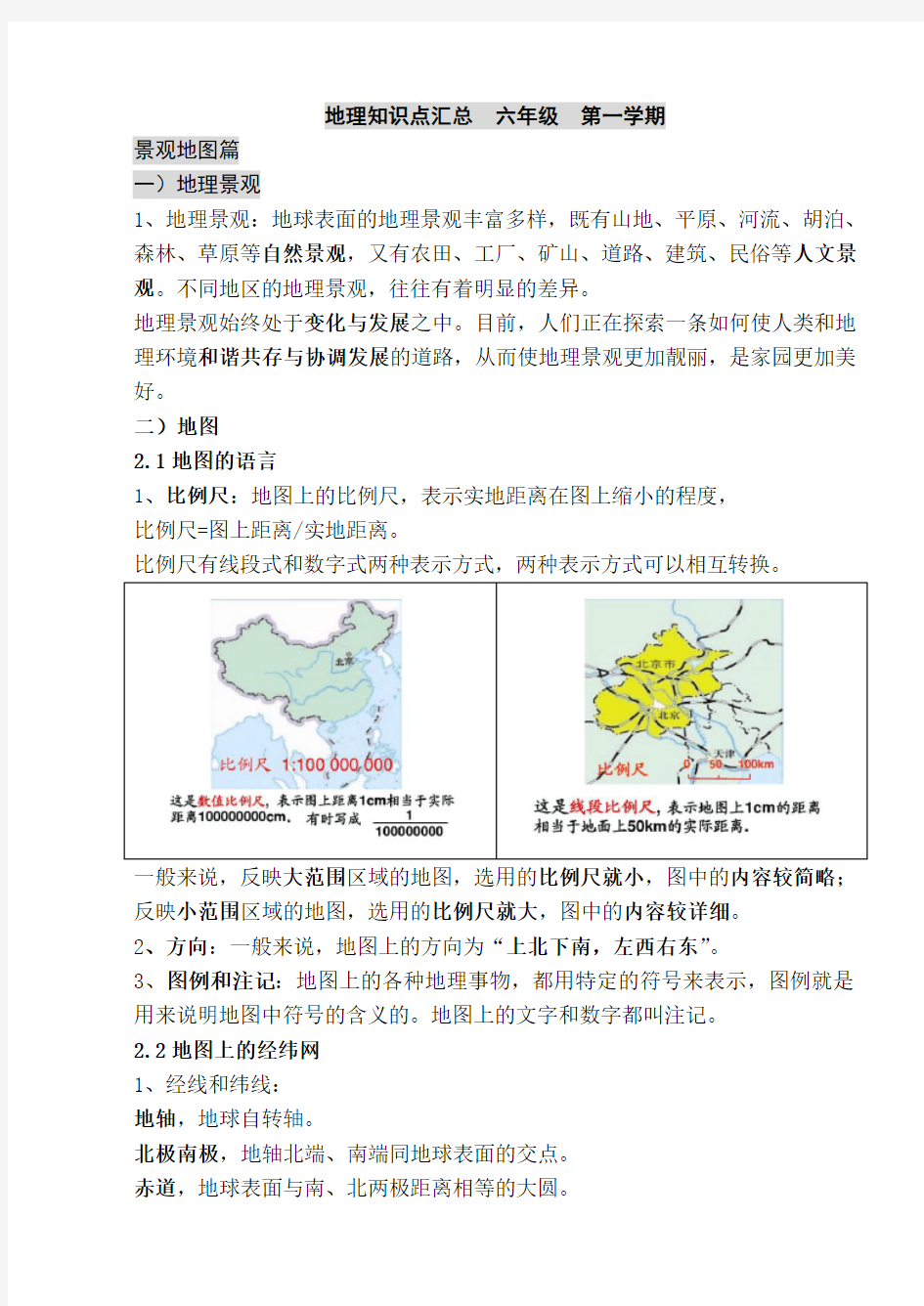 上海初中地理会考知识点汇总——六年级第一学期牛津版