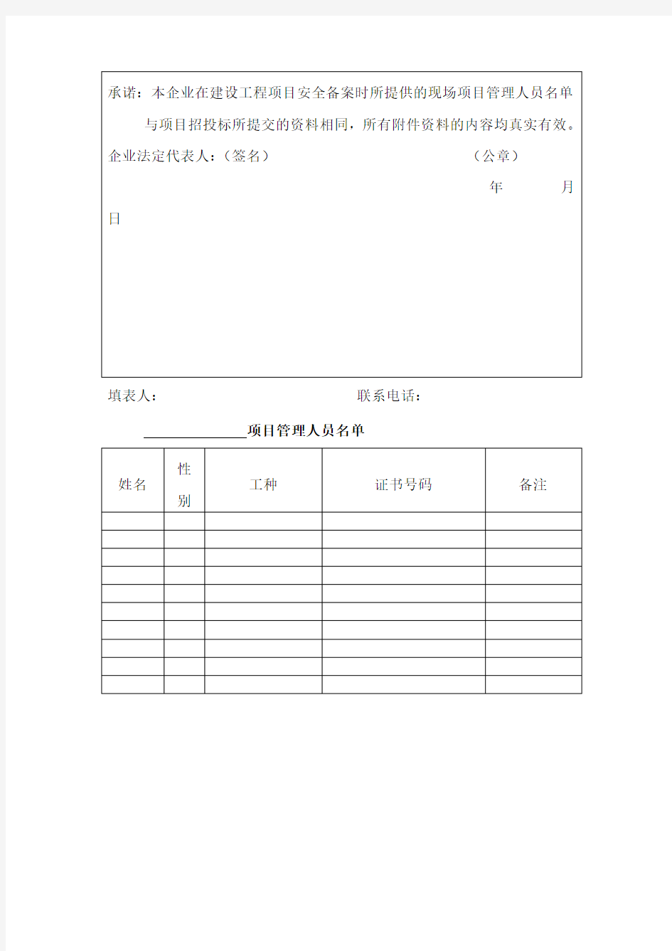 项目管理人员名单