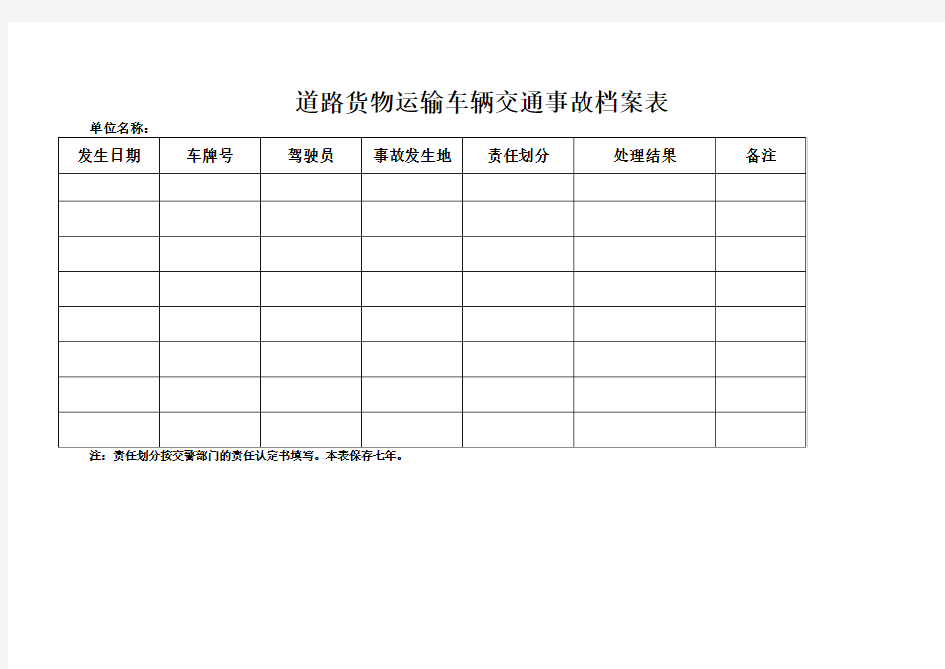 道路货物运输车辆交通事故档案表