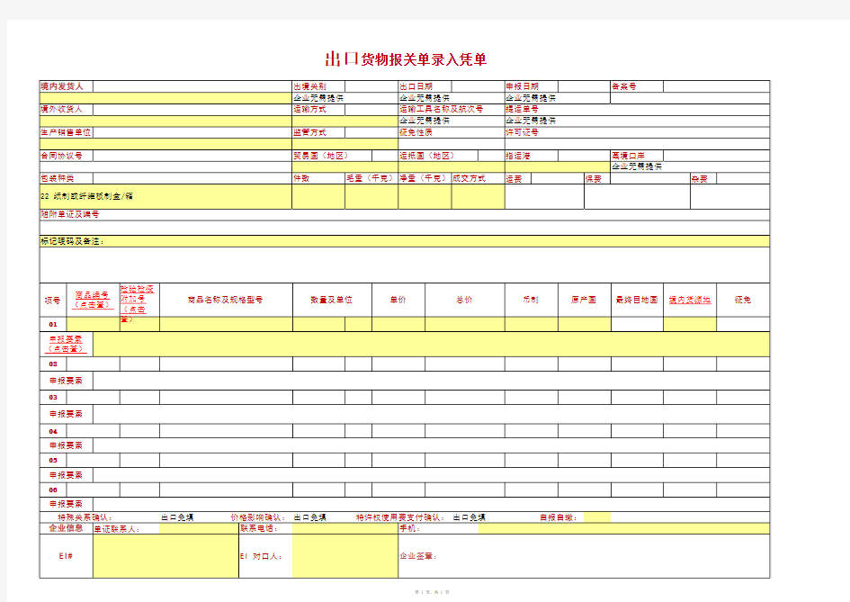 2018年8月新版出口货物报关单(附填写说明)