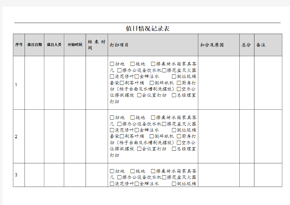 值日情况记录表