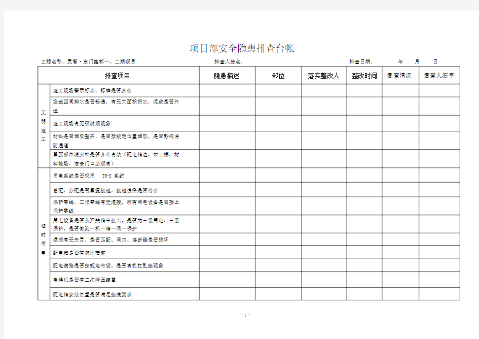 项目部安全隐患排查表