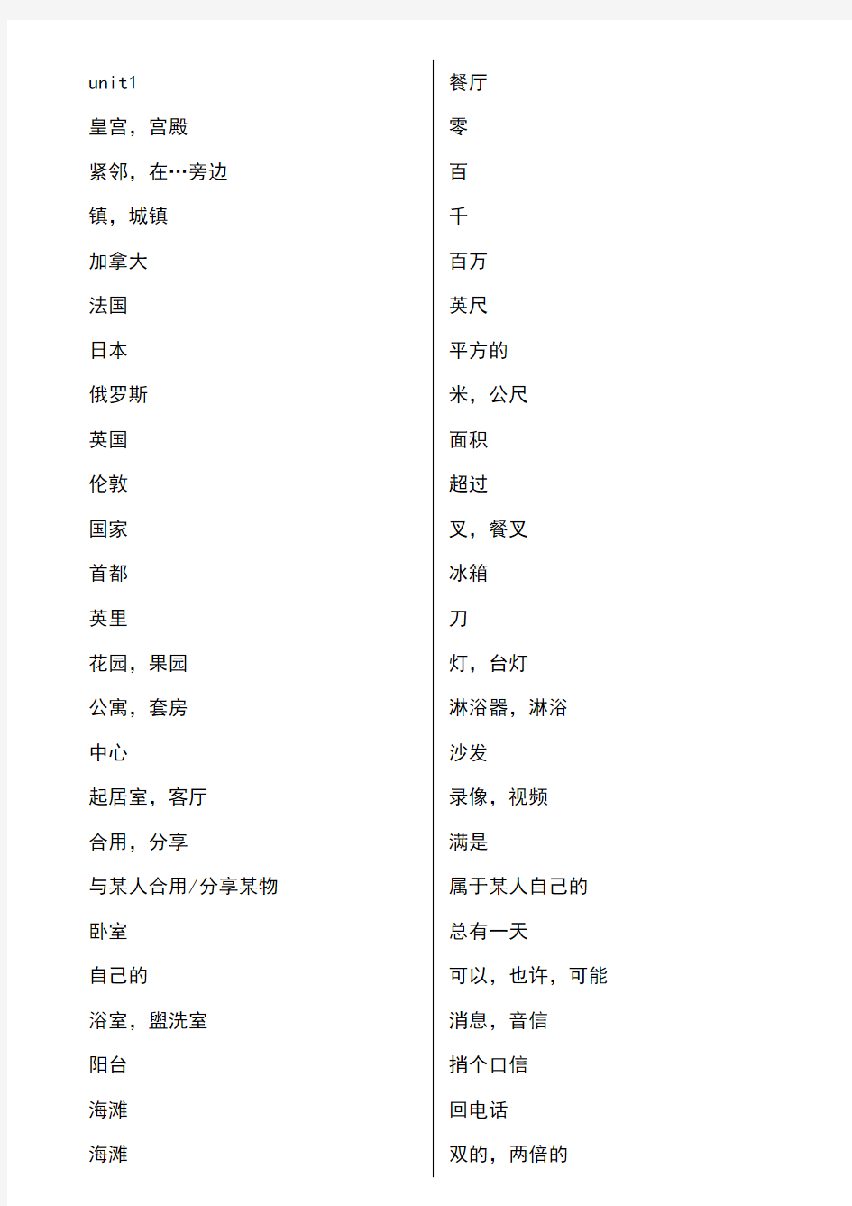 牛津译林版初中英语单词默写中文