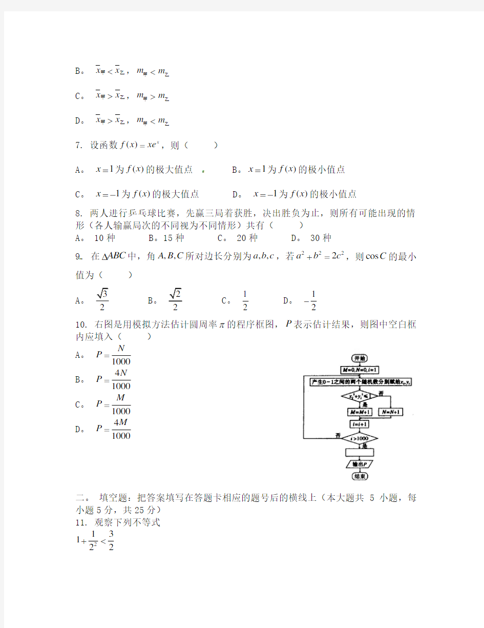 2020陕西省高考数学试题(理数卷)