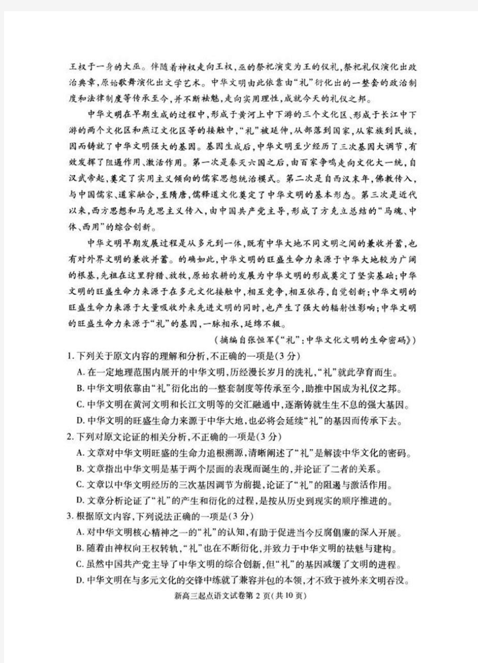 湖北省武汉市部分学校2019届新高三起点调研测试语文试卷(含答案)