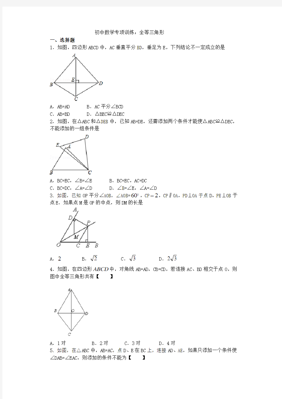 初三数学全等三角形专项训练及答案解析.doc