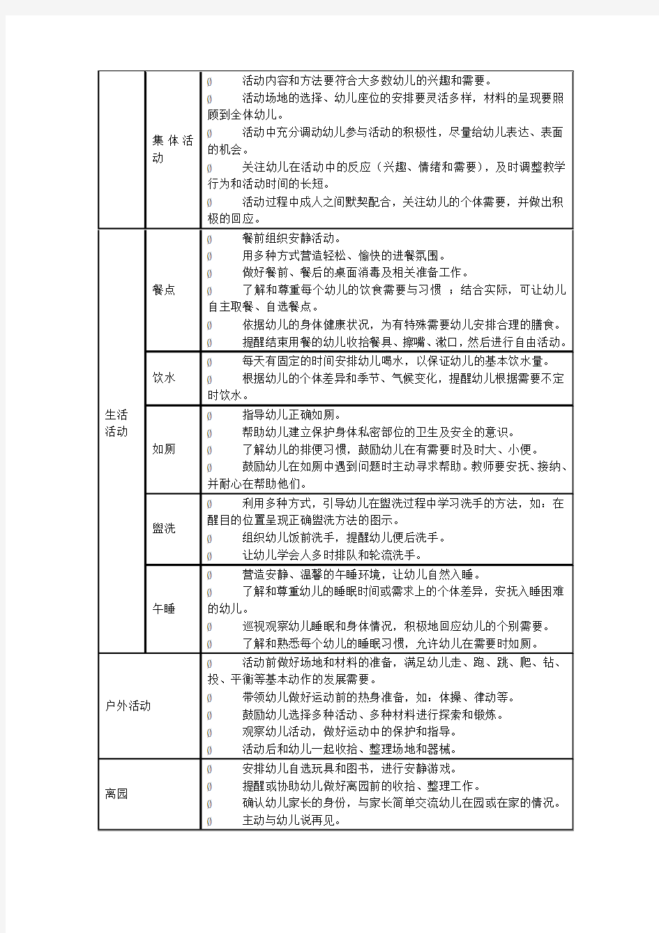 幼儿园一日生活各环节的实施要点