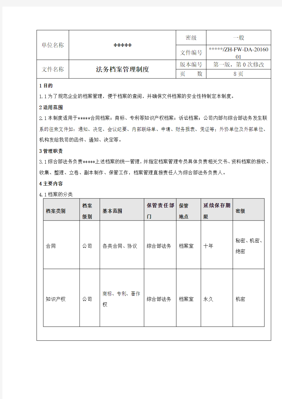 法务档案管理制度