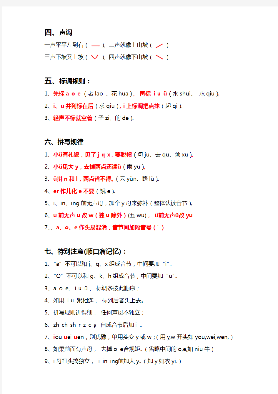 部编版小学一年级语文汉语拼音知识大全