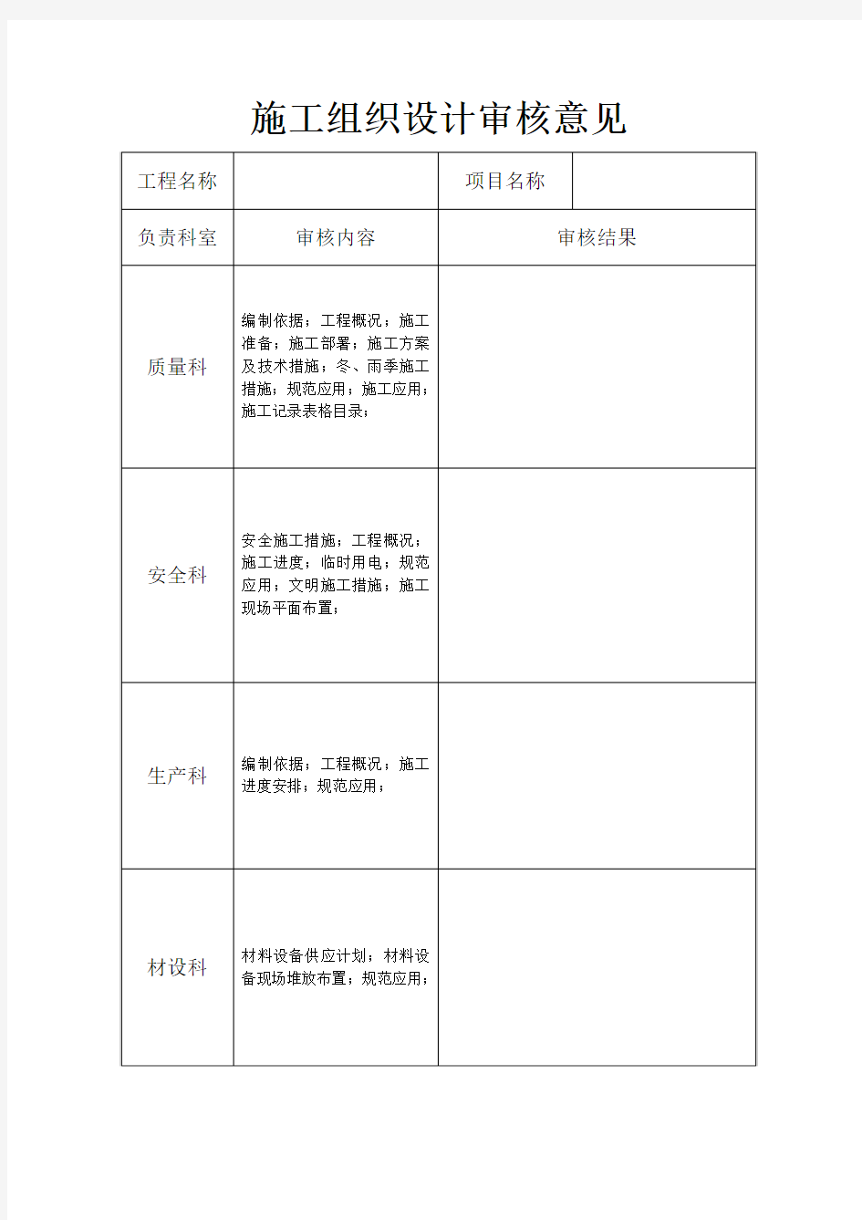 施工组织设计公司审核意见