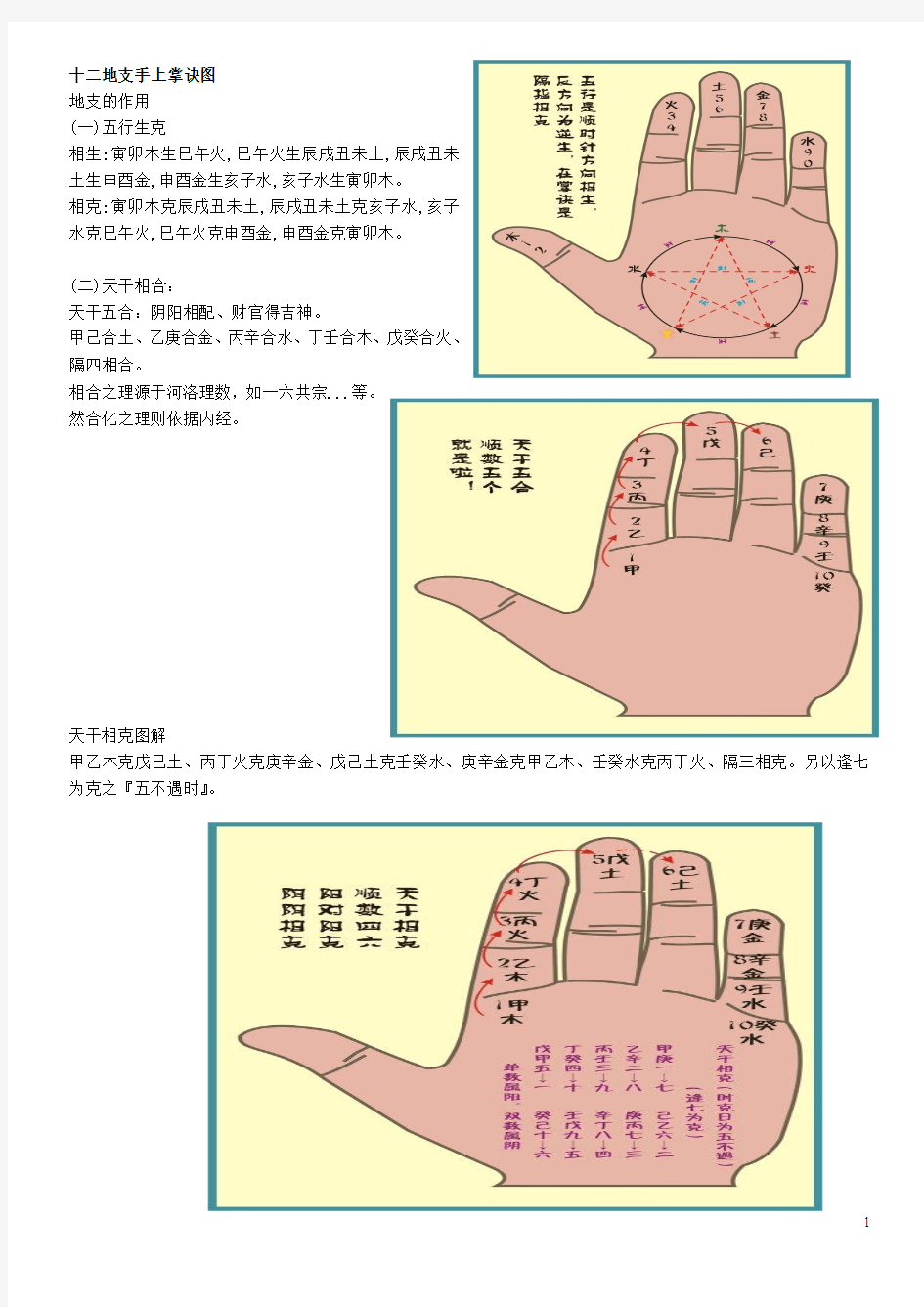 十二地支手上掌诀图