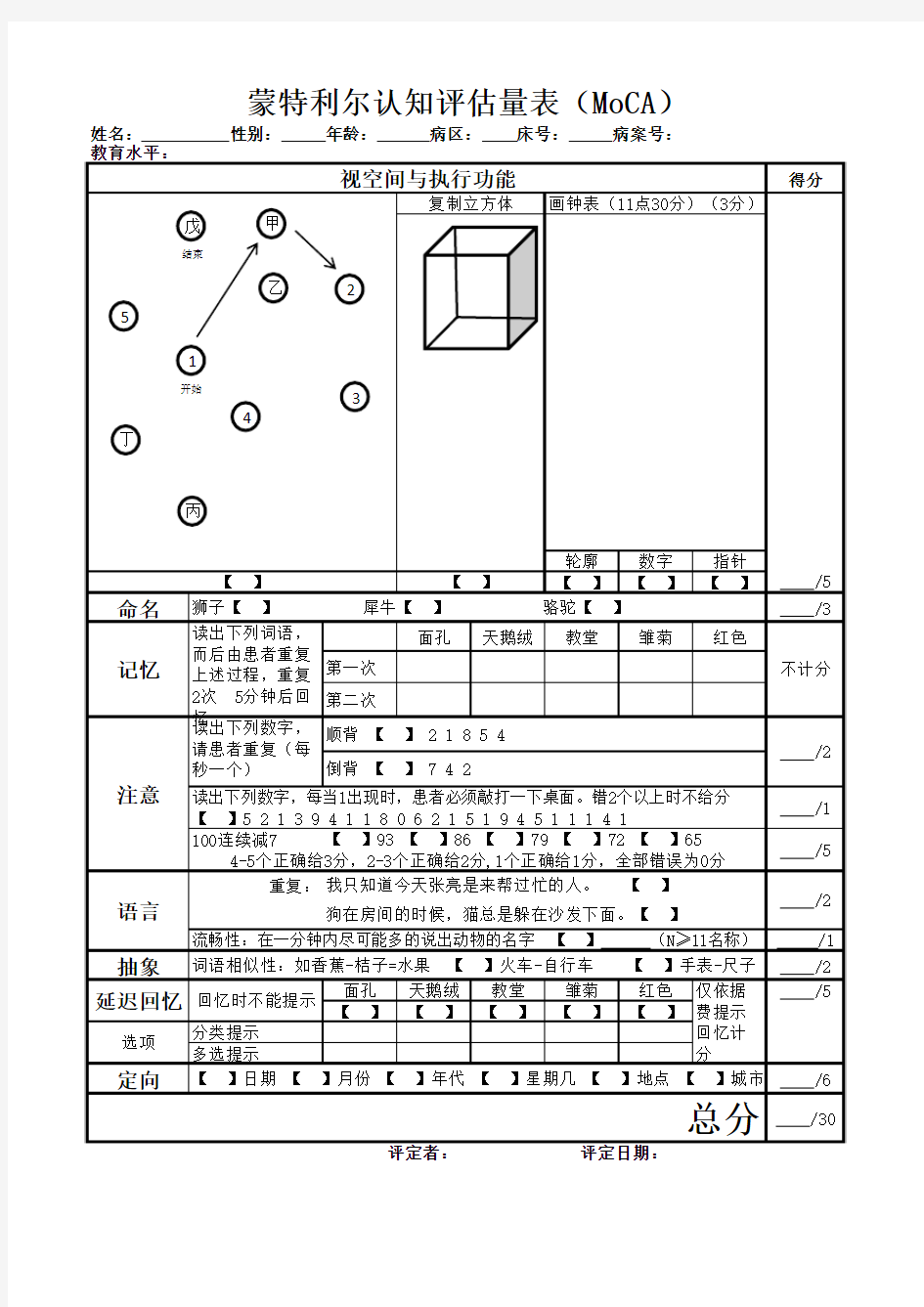 蒙特利尔认知评估量表1