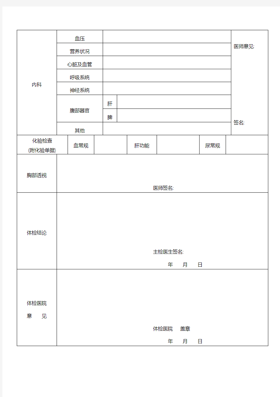 广东省教师资格申请人员体检表
