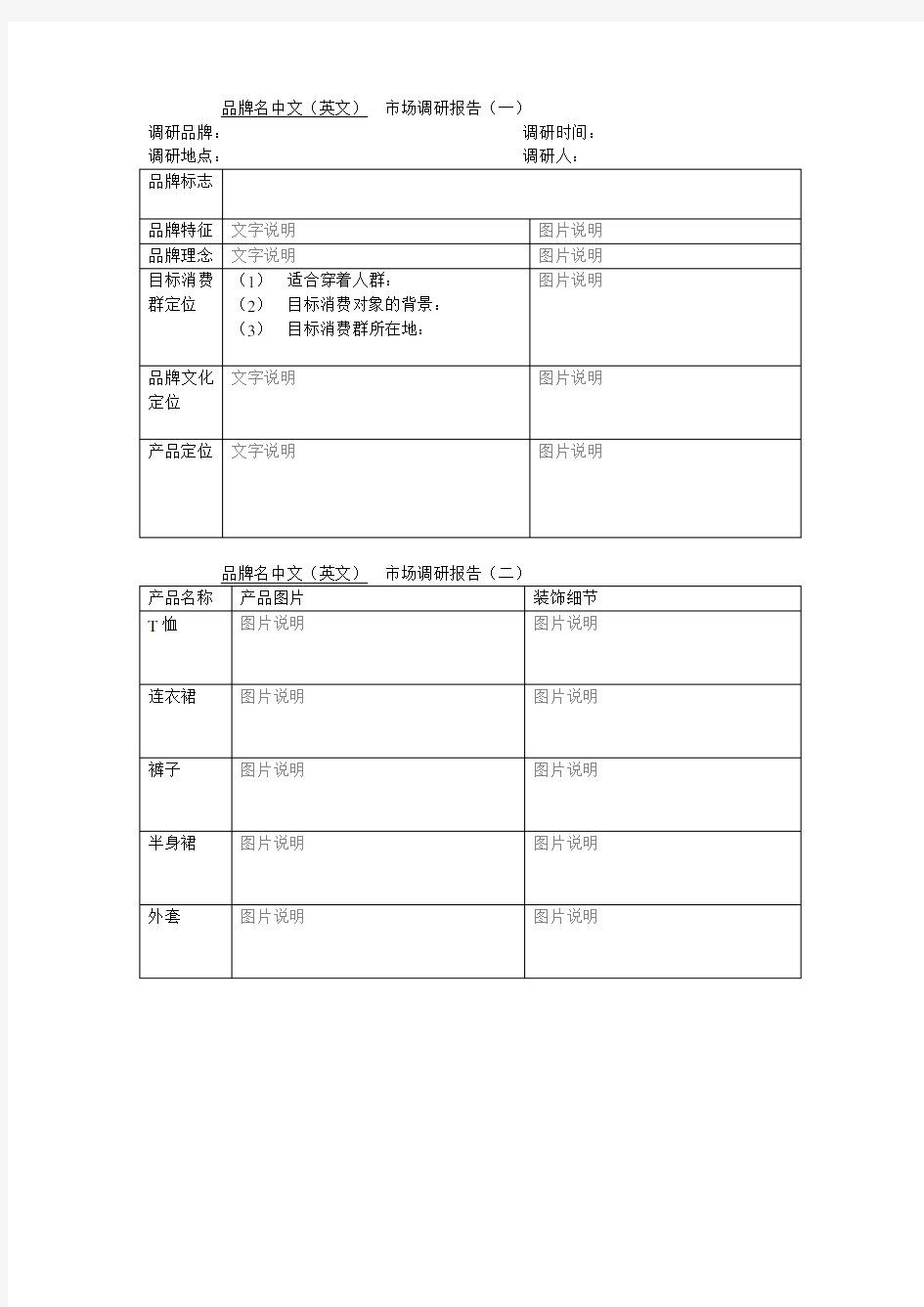 市场调研报告表格范本