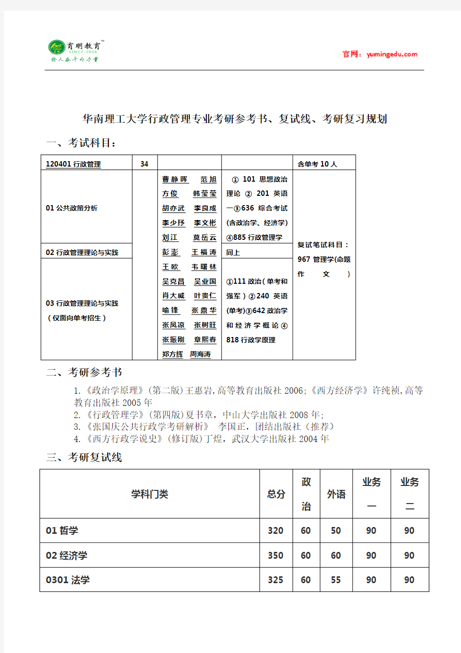 2015年华南理工大学行政管理专业考研参考书、复试线、考研复习规划