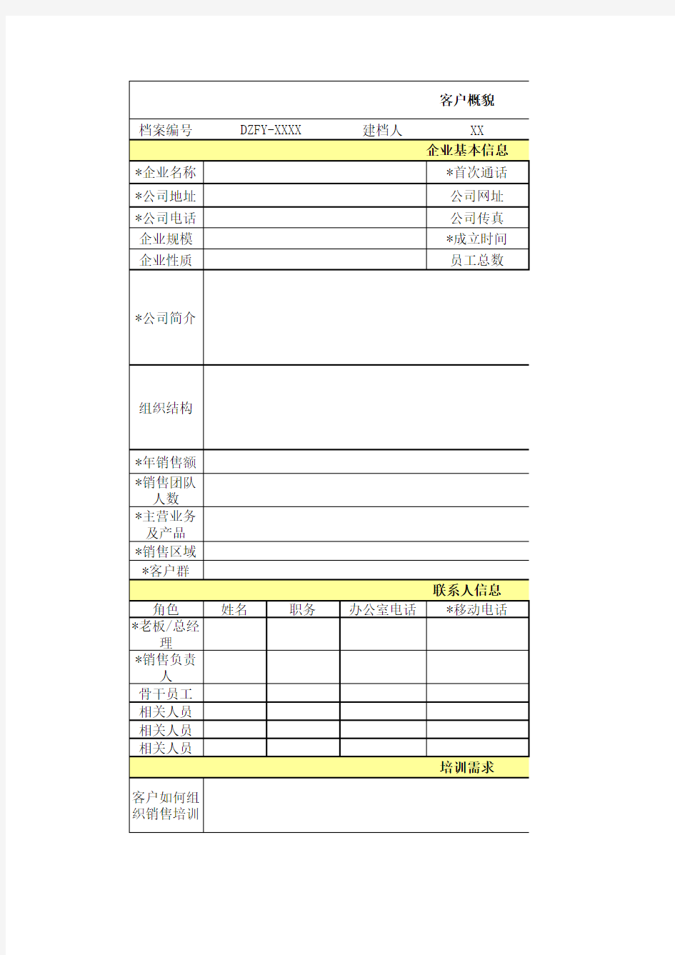 大客户管理档案表-模板