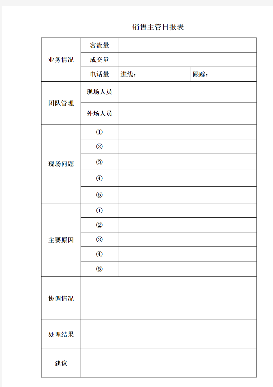 房地产销售主管日报表