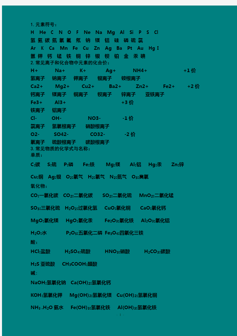 方法——初中化学必背化学式大全