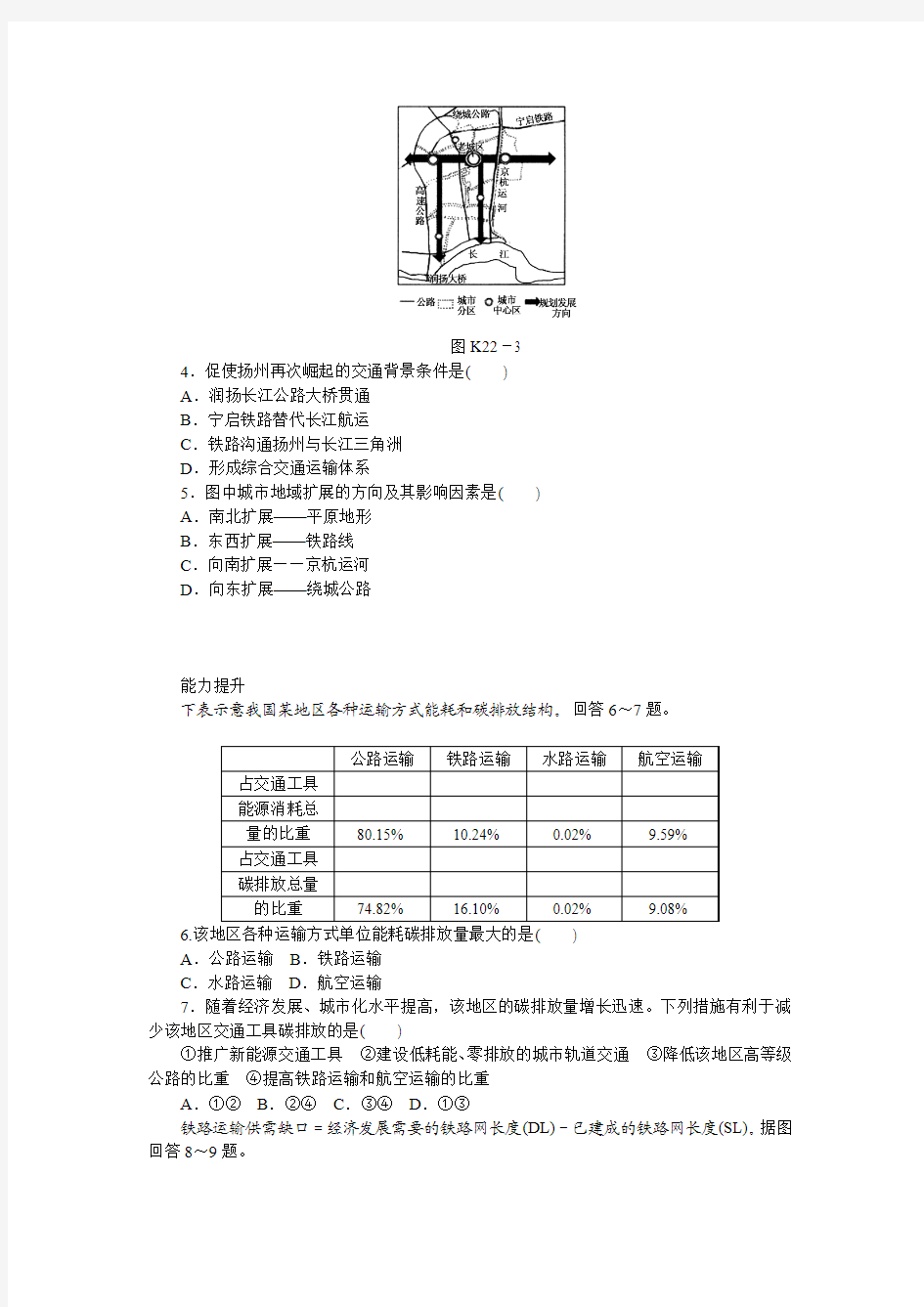 2014高考地理(人教版)一轮复习方案配套word版作业：第十章 交通运输布局及其影响 1讲