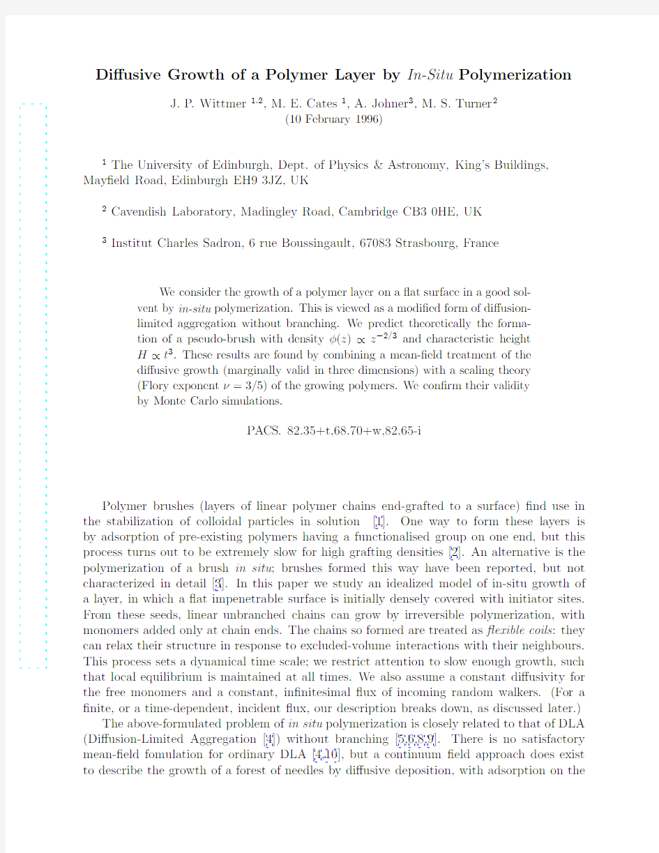 Diffusive growth of a polymer layer by in sity polymerization