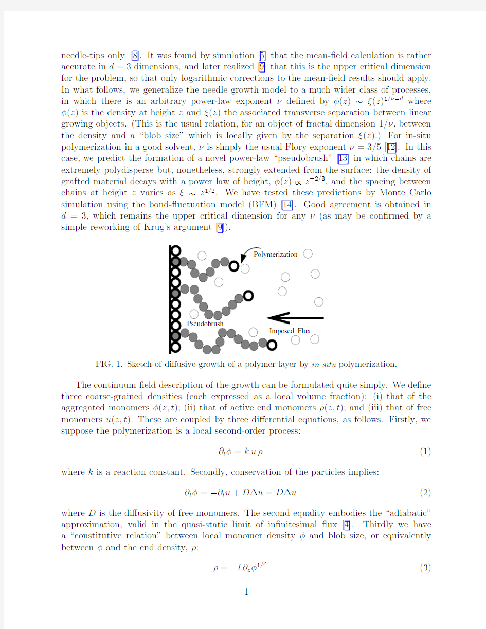 Diffusive growth of a polymer layer by in sity polymerization