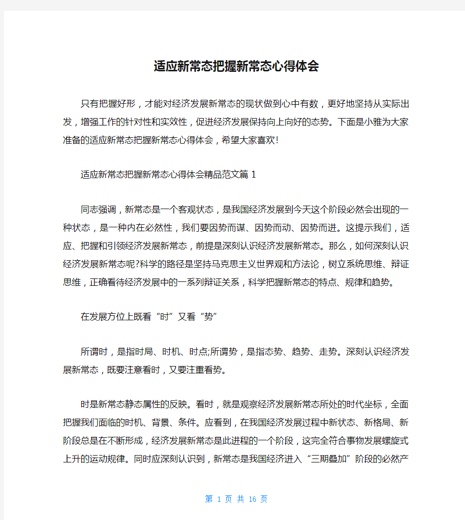 适应新常态把握新常态心得体会