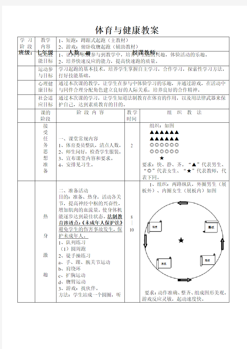 蹲踞式起跑教案 优质课课教案