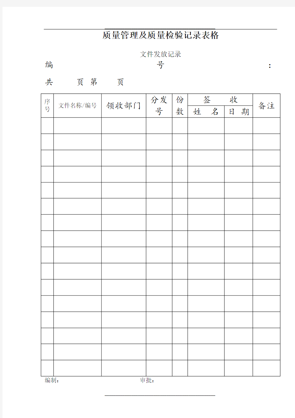 质量及质量检验记录表格