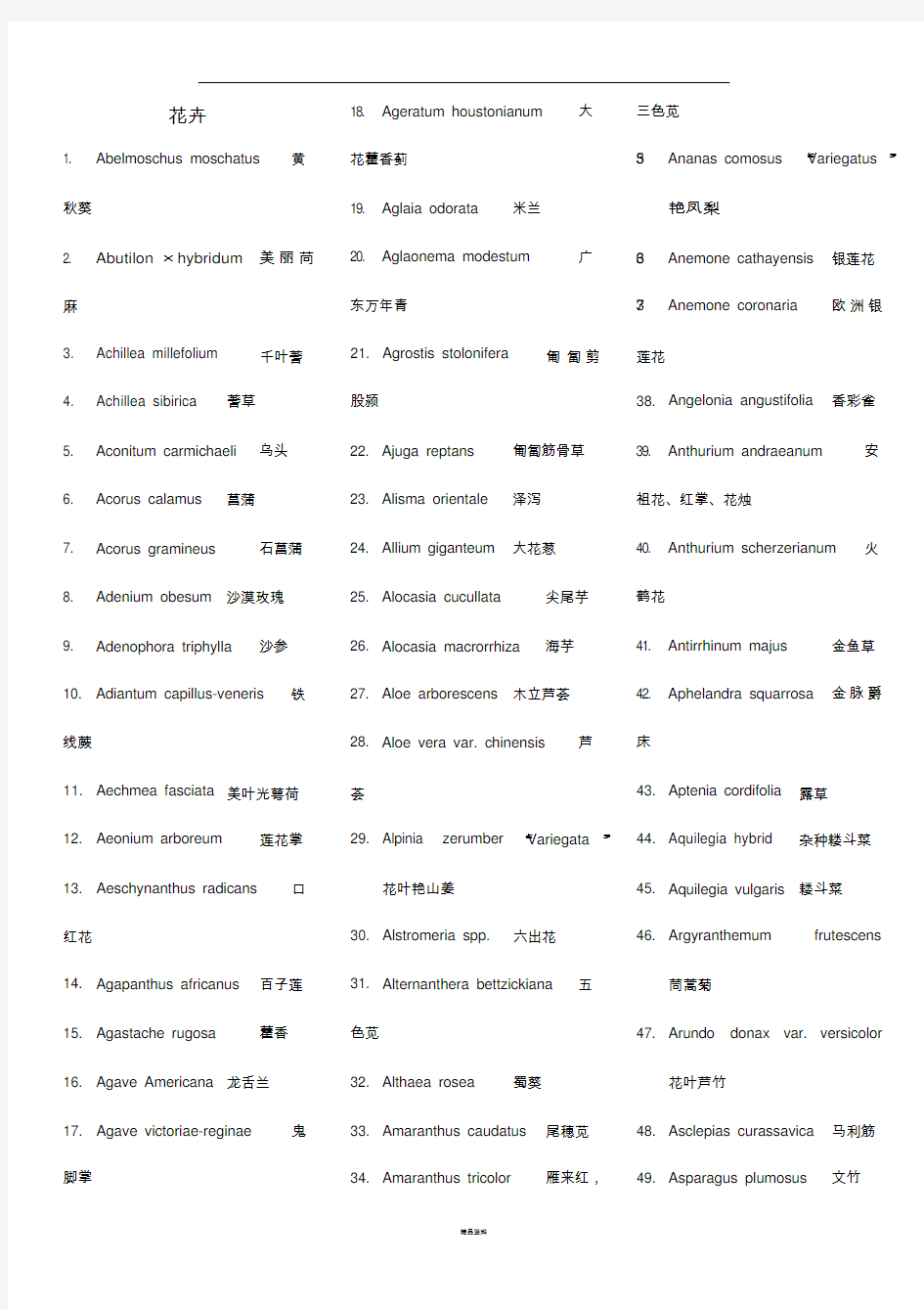 常用园林植物拉丁学名