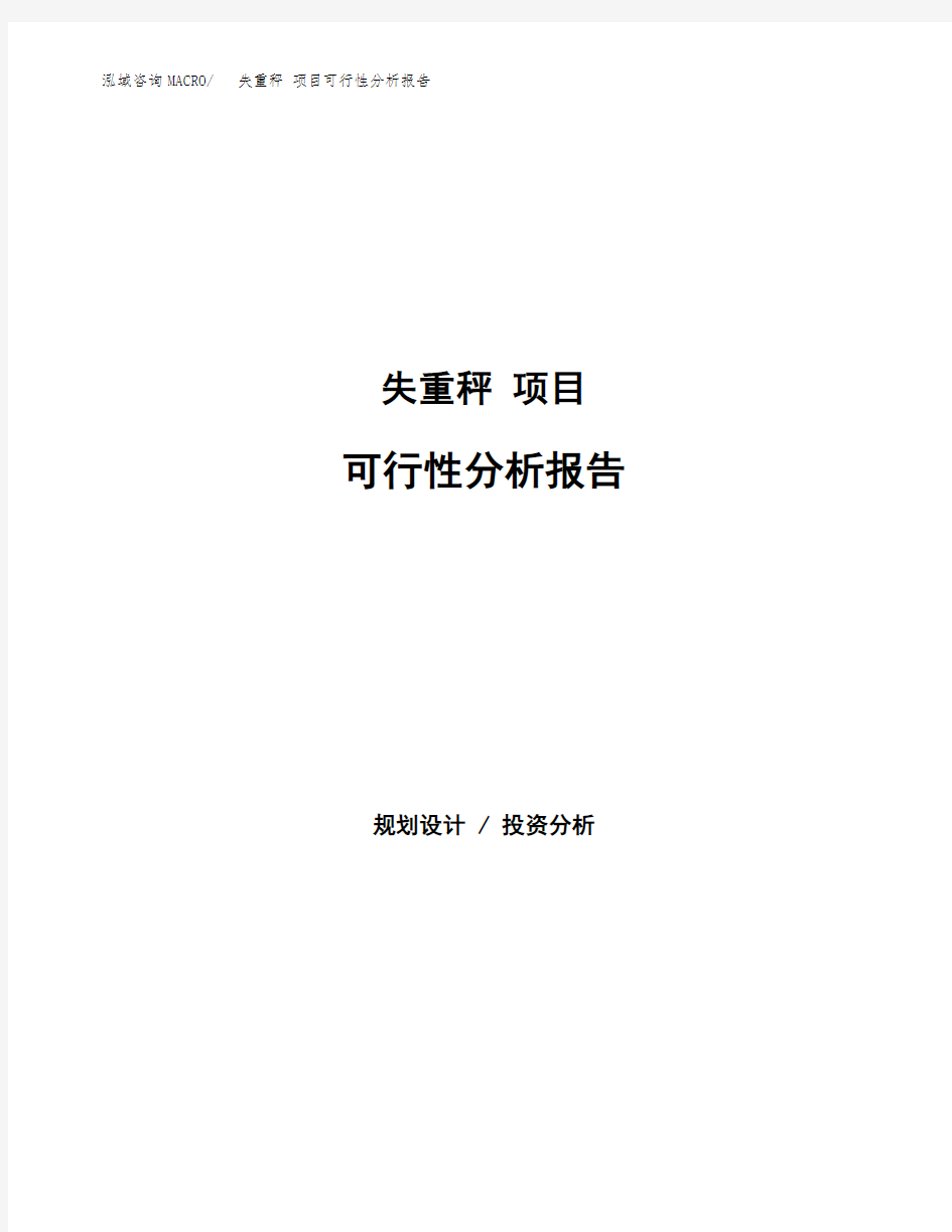 失重秤 项目可行性分析报告范本参考