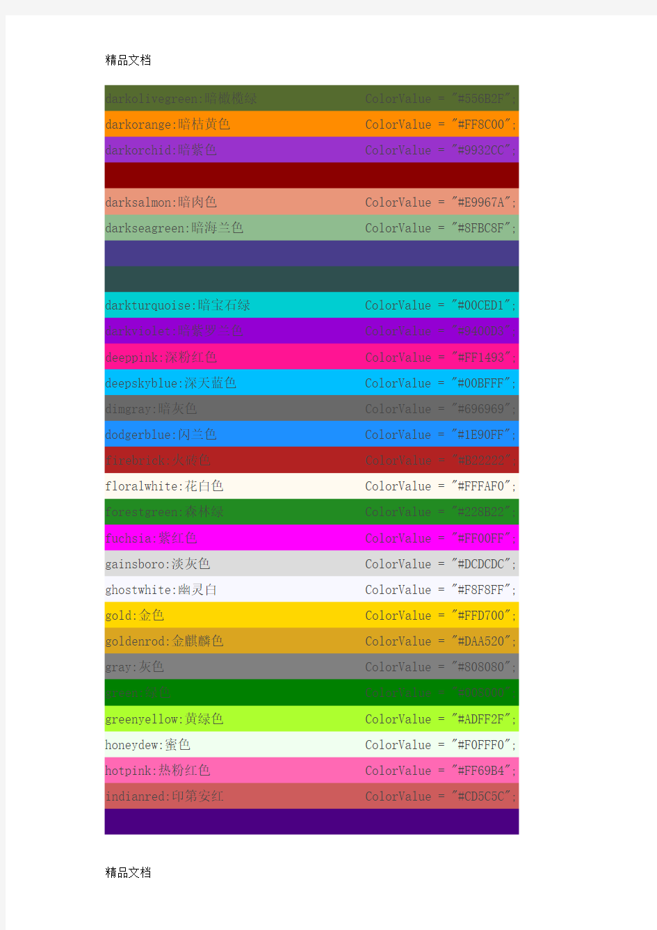 颜色大全：颜色名称和颜色值。色板、色板对照表说课讲解
