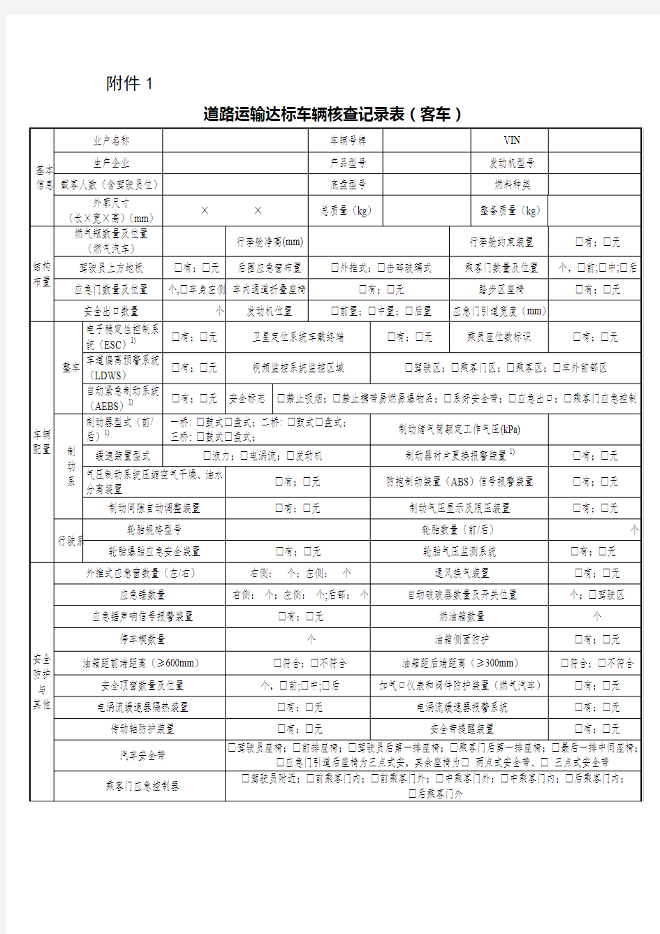 道路运输达标车辆(客车、货车)核查记录表