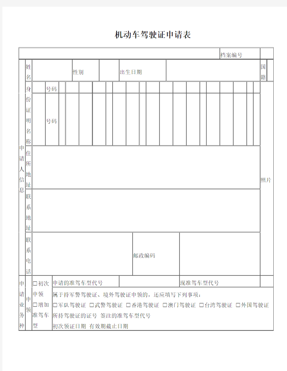机动车驾驶证申请表