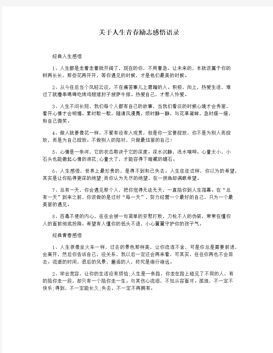 关于人生青春励志感悟语录